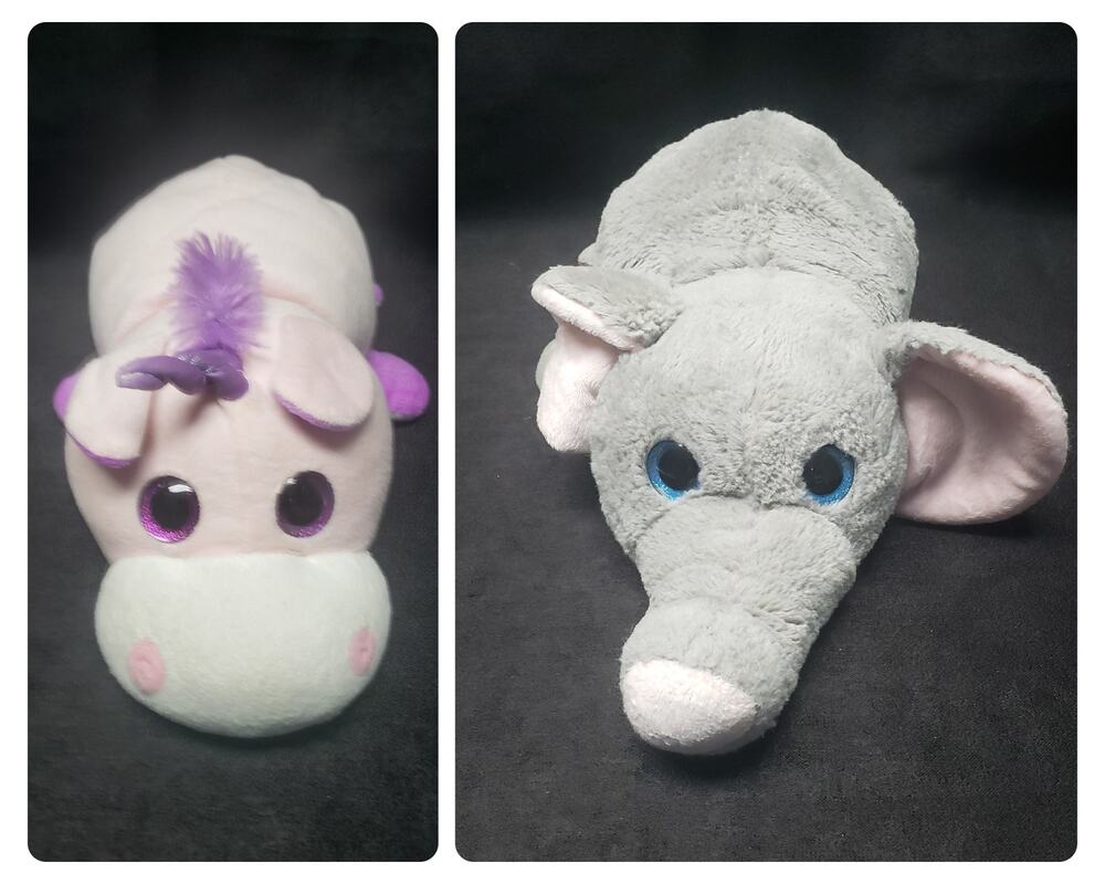 Flip A Zoo Stuffed Plush Animal/s Pink & Purple Unicorn & Blue Eyed Elephant